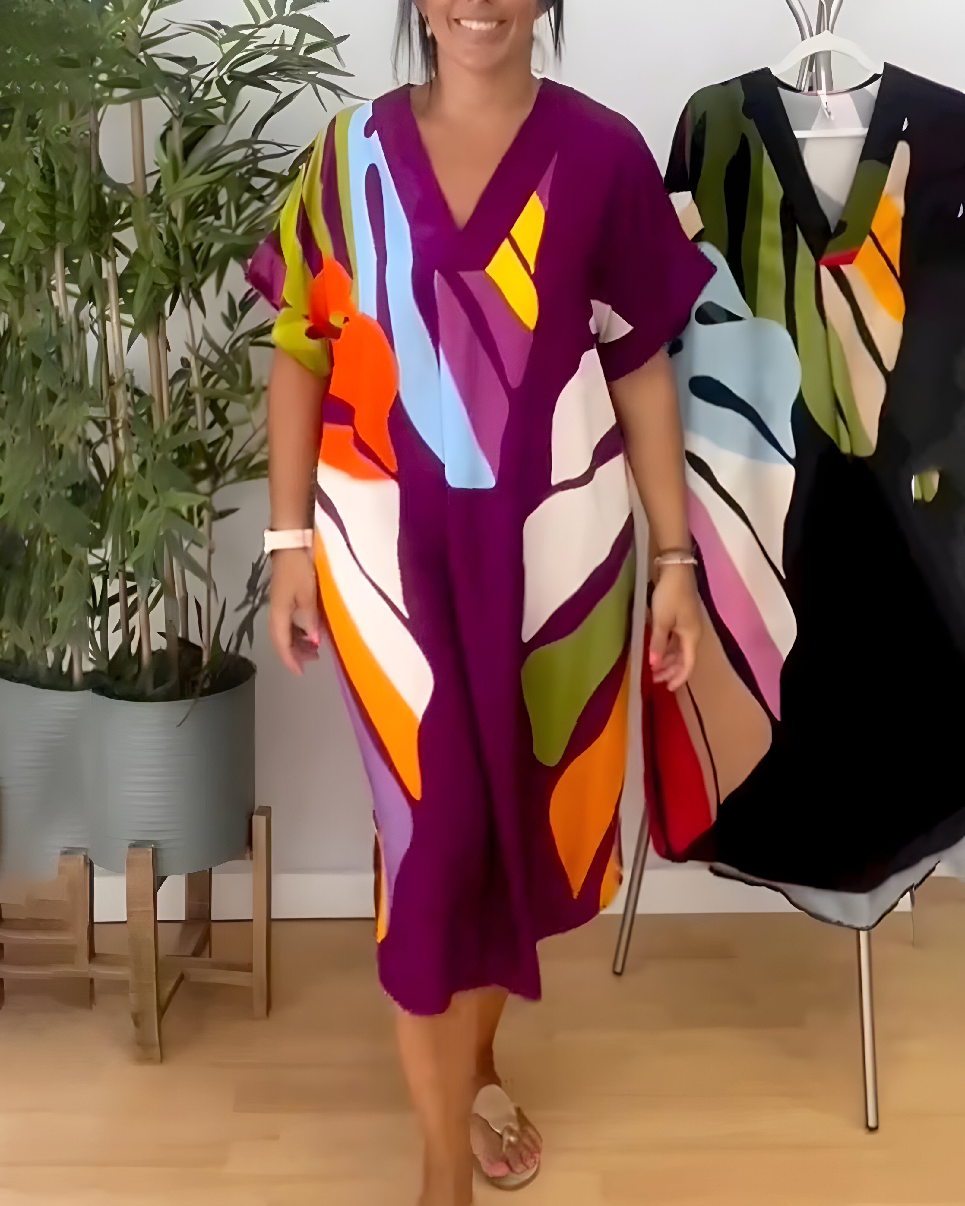 Nerissa - Robe décontractée à imprimé feuillage coloré pour un style frais et naturel
