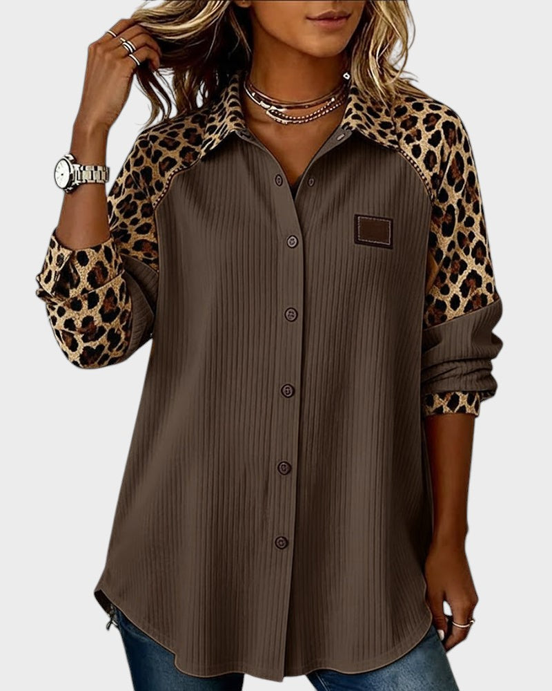 Oralynesse - Chemise Boutonnée Bicolore à Détails Léopard