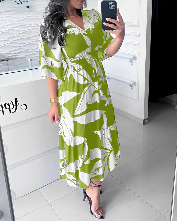 Orlissa - Robe femme à col V avec taille ajustable et imprimé noir