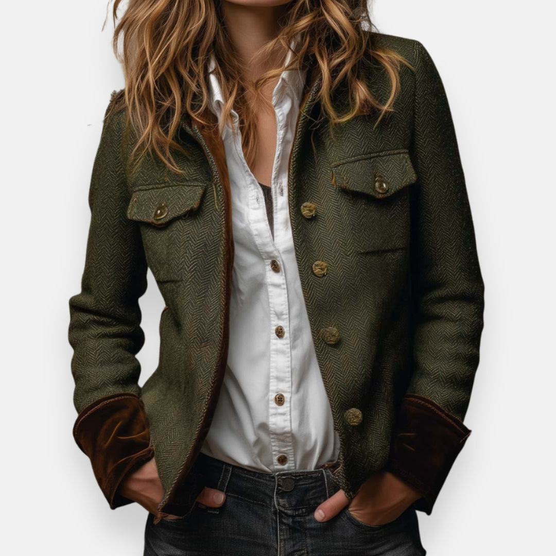 Marisoria - Veste Chic En Tweed Avec Finitions En Velours
