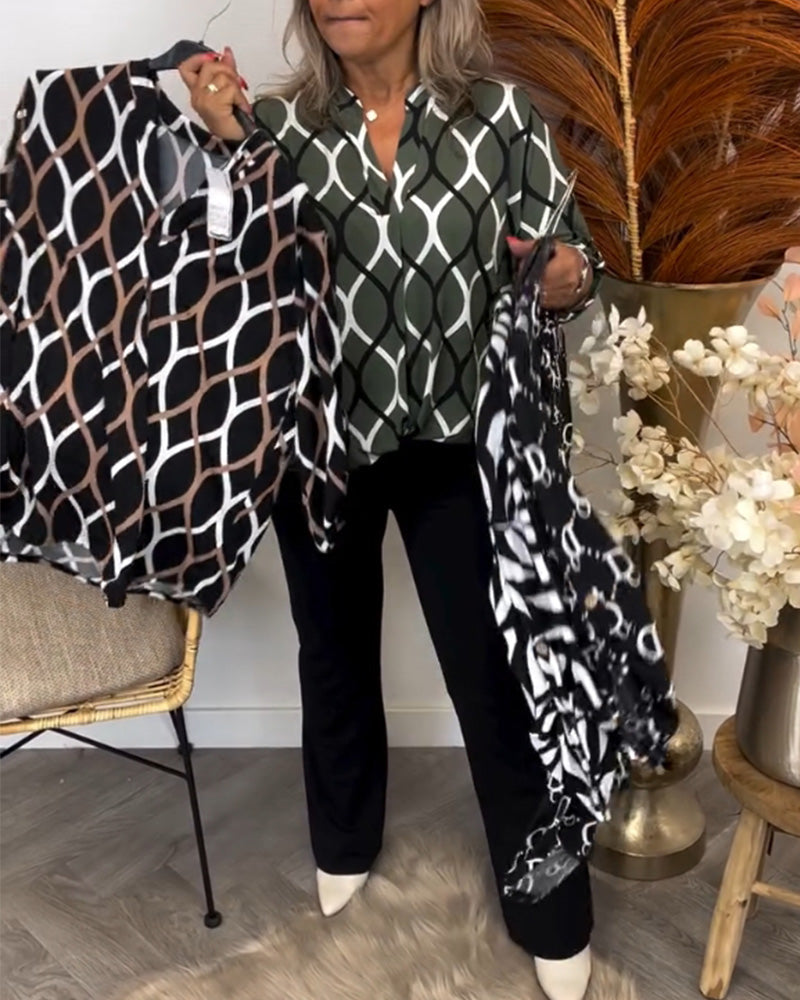 Florina - Blouse Décontractée à Manches Longues et Motif Élégant