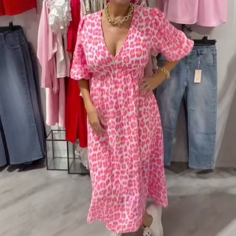 Cenovia - Robe Imprimée Femme à Décolleté V Élégant