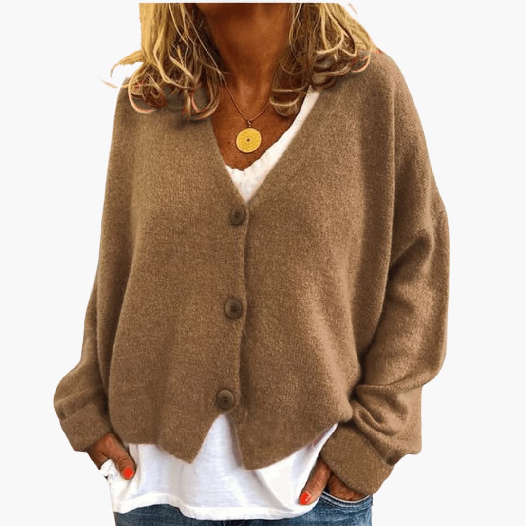 Sixtine - Cardigan femme tricoté boutonné à coupe décontractée douce