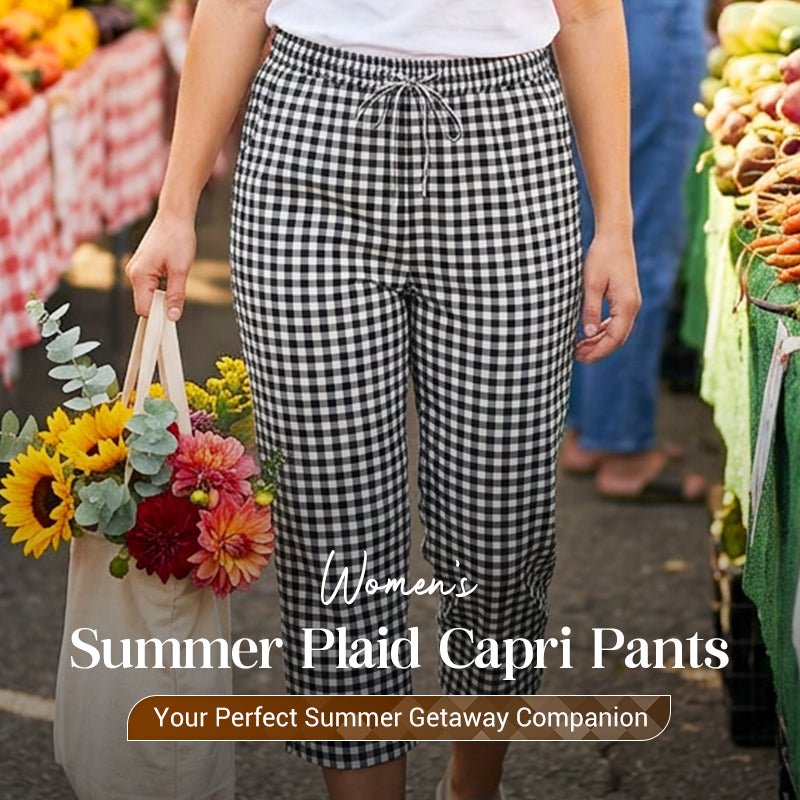 Novirae - Pantalon capri femme à carreaux vichy coupe décontractée