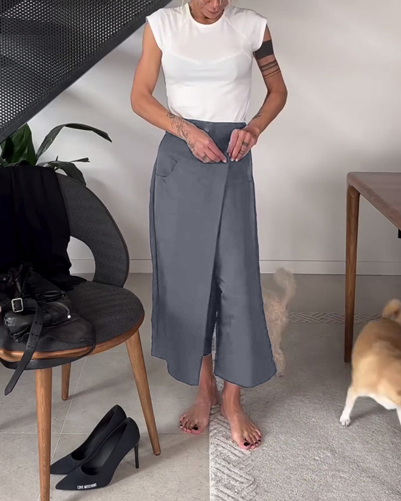 Blair - Pantalon femme large asymétrique pour bureau et quotidien