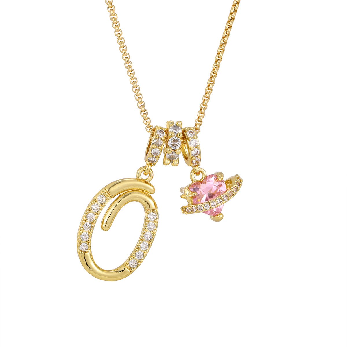 Carmelle - Collier Initiale Avec Cœur Rose Brillant