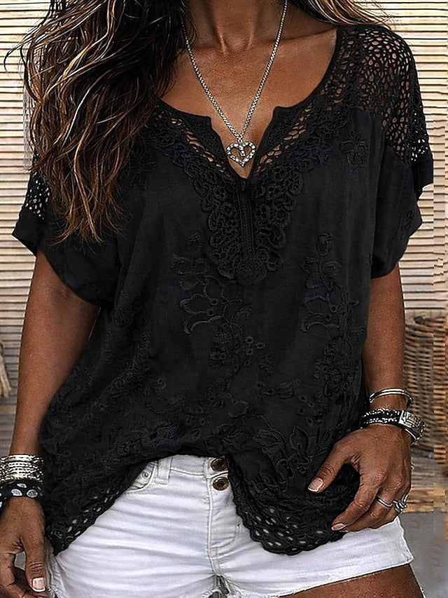 Cavoria - Blouse femme blanche en dentelle brodée