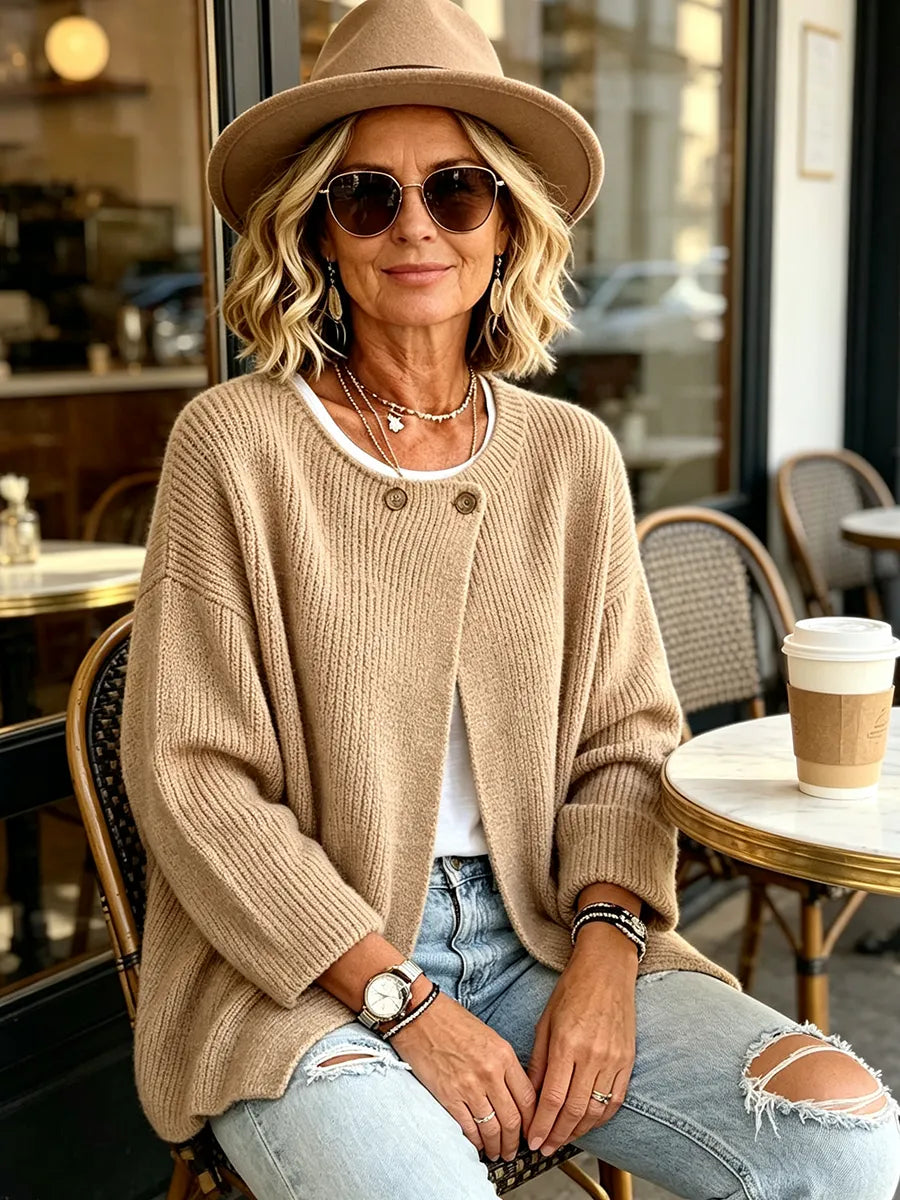 Lobke - Cardigan femme en maille côtelée à coupe asymétrique
