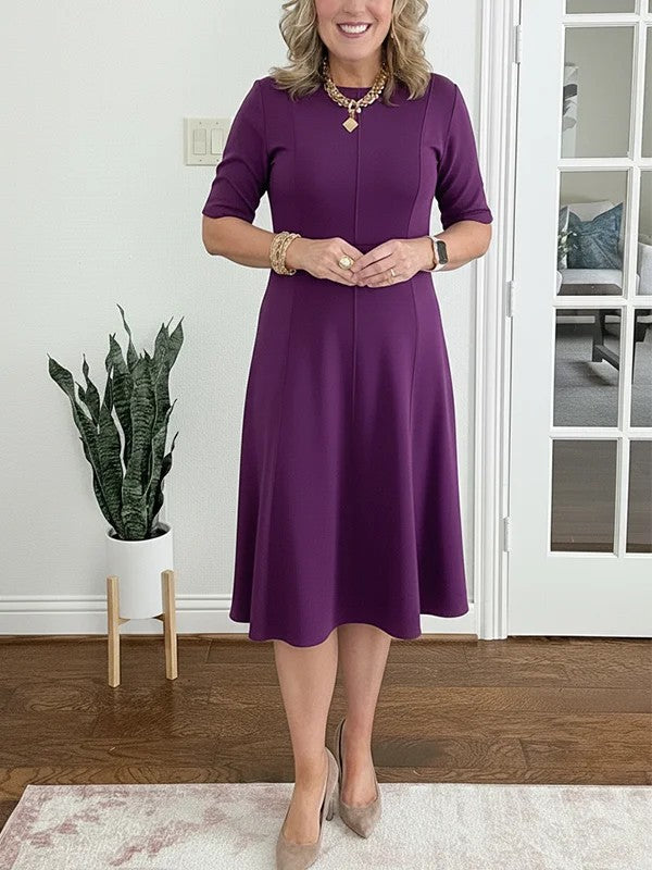 Quirinae - Robe Midi Élégante À Coupe Évasée Et Manches