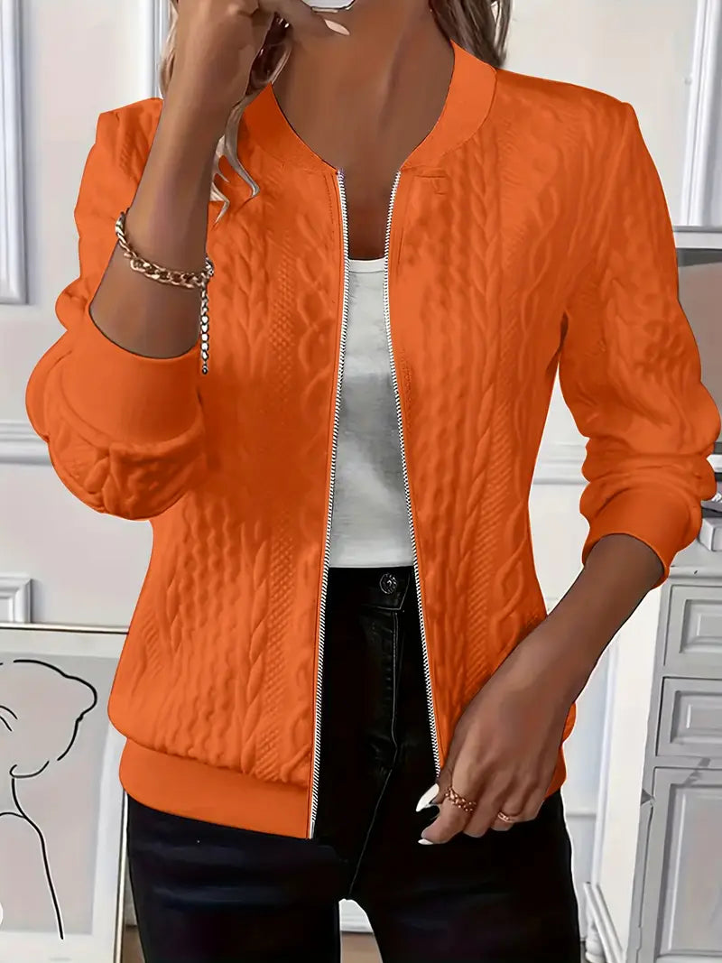 Elanisse - Veste Casual Femme à Col Baseball, Fermeture Éclair, Tissu Texturé