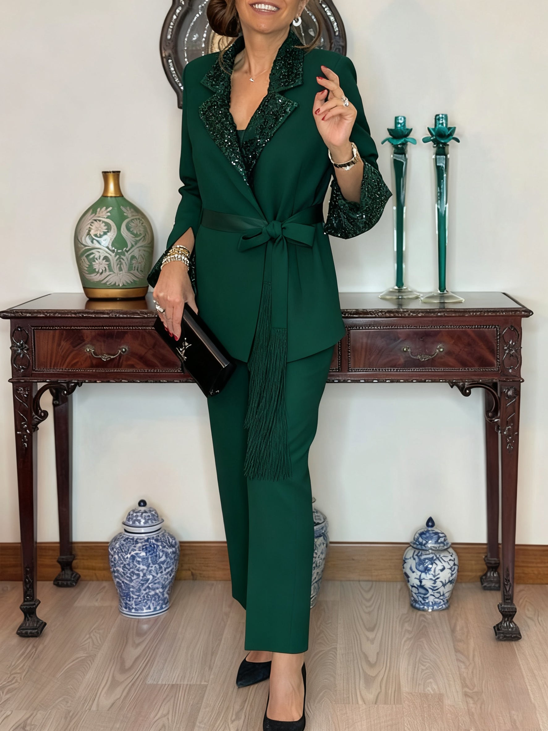 Dorinelle - Ensemble Chic Blazer et Pantalon à Sequins