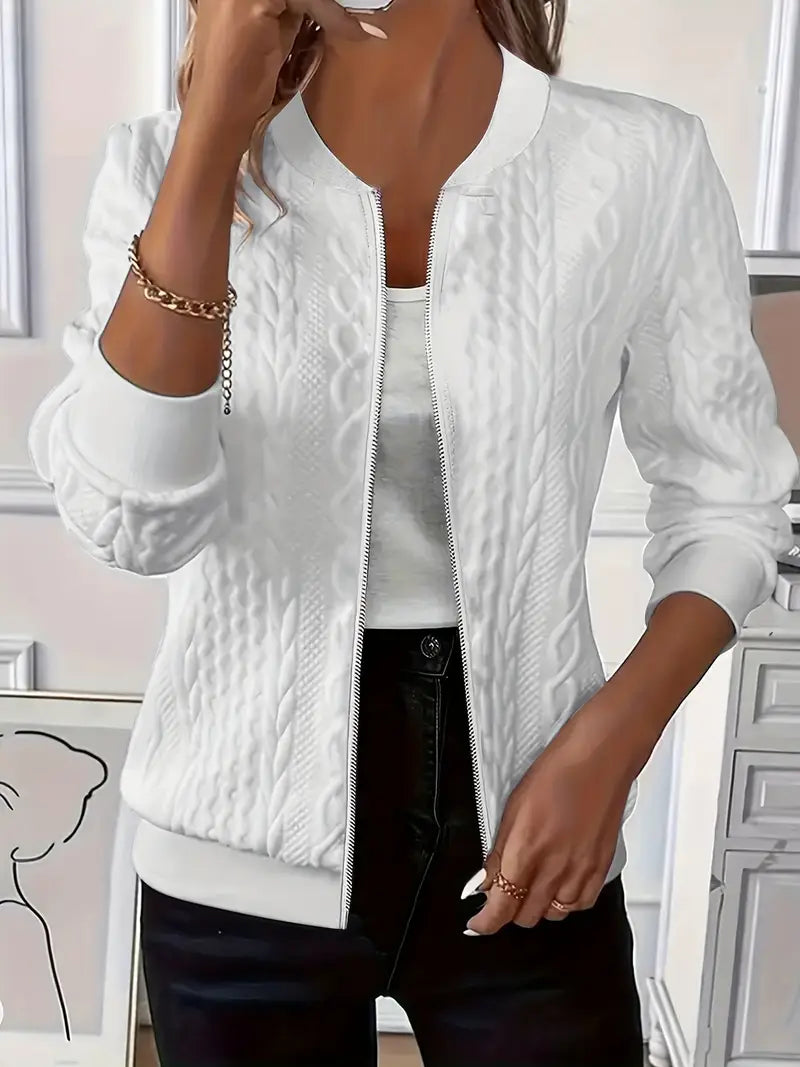 Elanisse - Veste Casual Femme à Col Baseball, Fermeture Éclair, Tissu Texturé