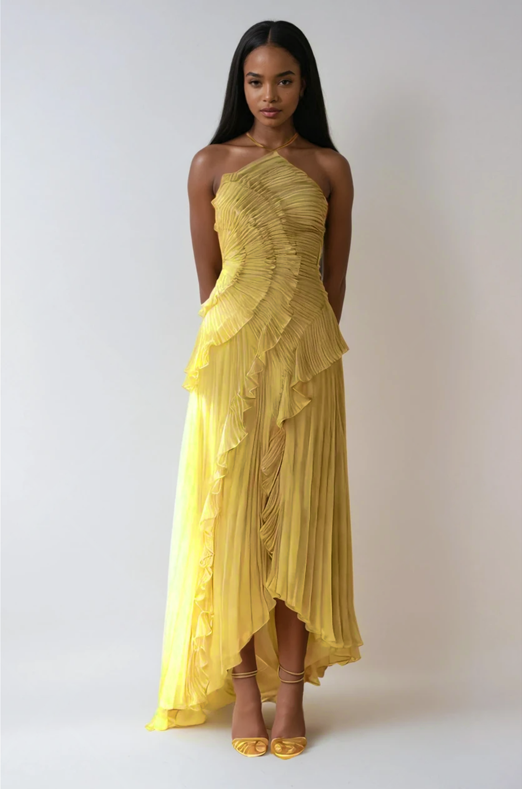 Bravielle - Robe longue femme plissée avec volants asymétriques élégants