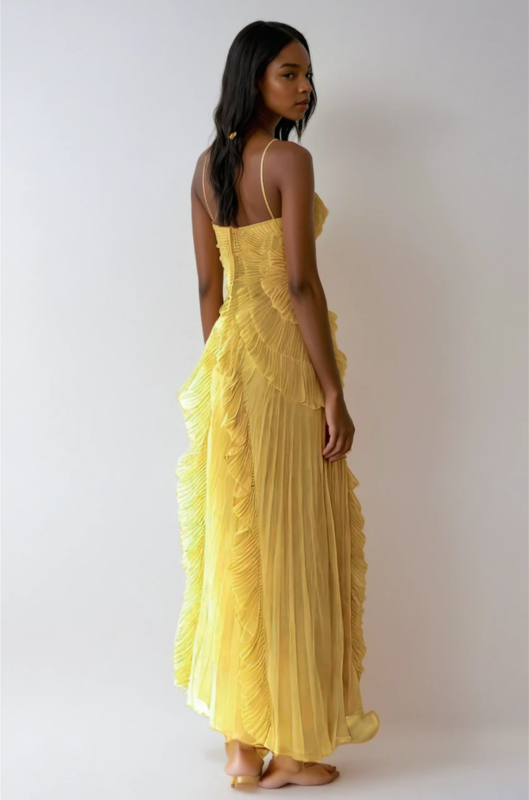 Bravielle - Robe longue femme plissée avec volants asymétriques élégants