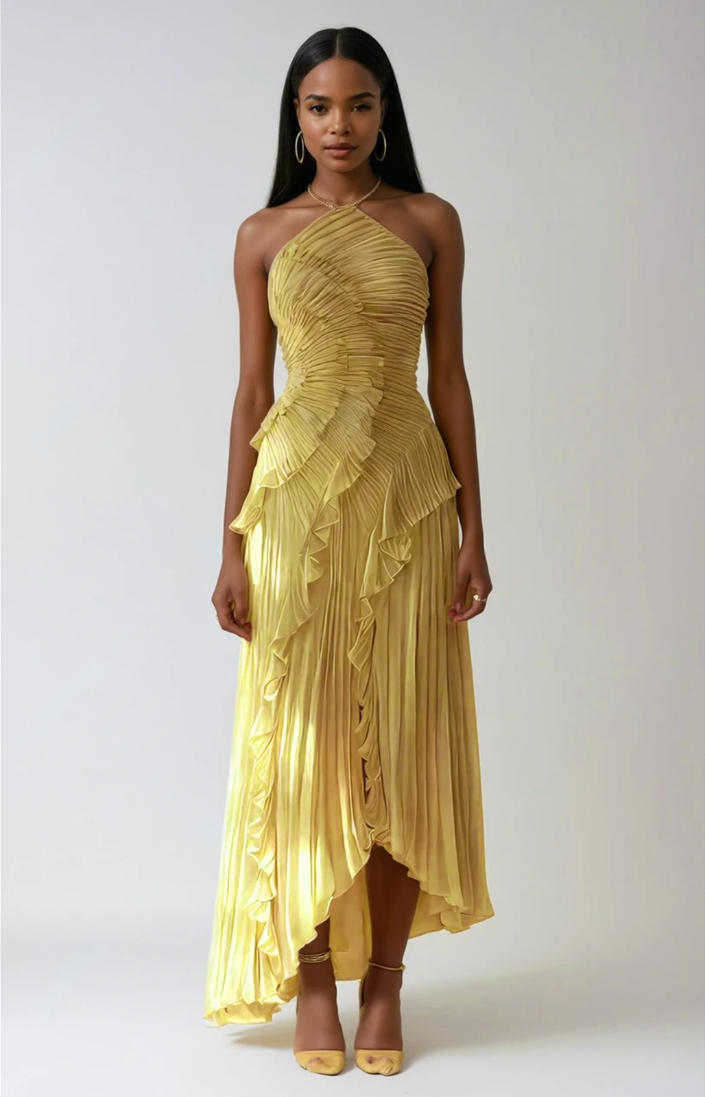 Bravielle - Robe longue femme plissée avec volants asymétriques élégants