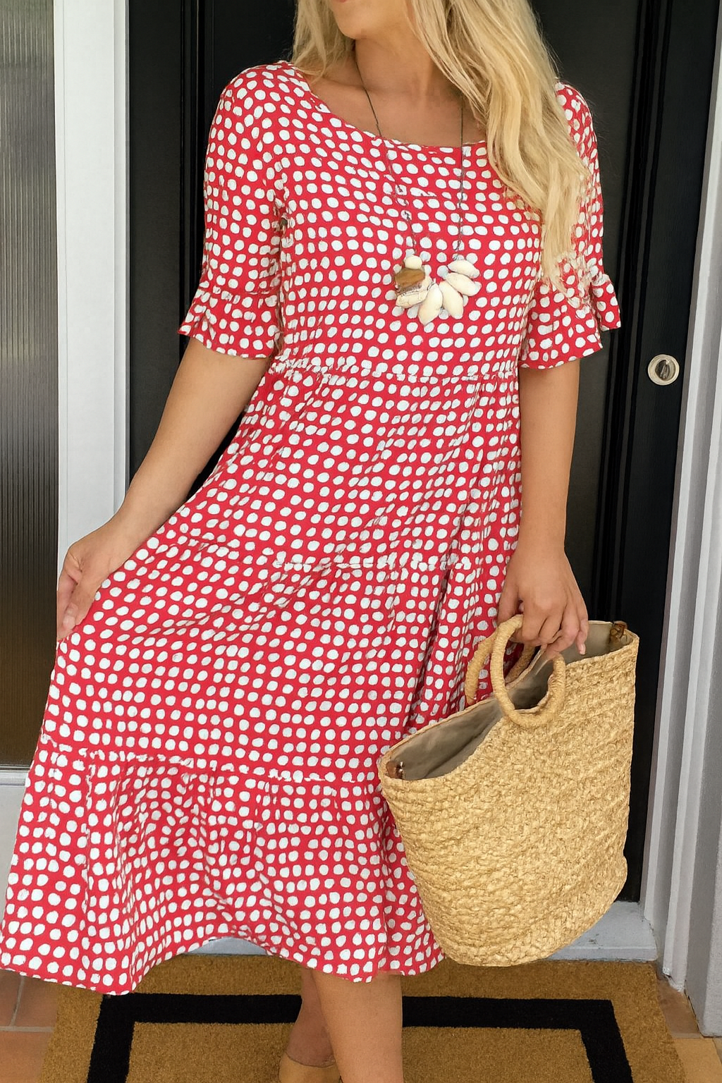 Myrelix - Robe Midi à Manches Courtes Femme  élégance naturelle