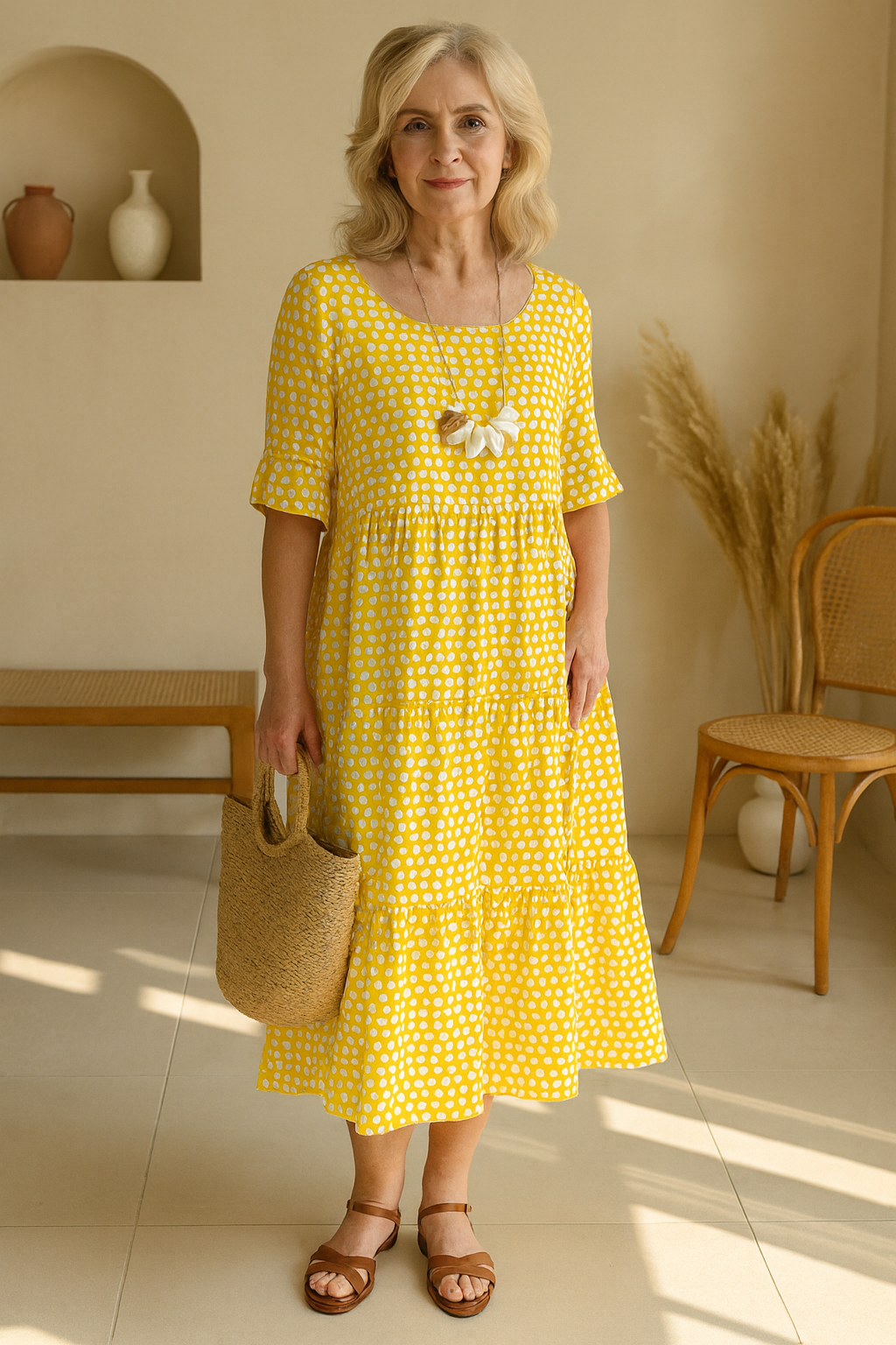 Myrelix - Robe Midi à Manches Courtes Femme  élégance naturelle