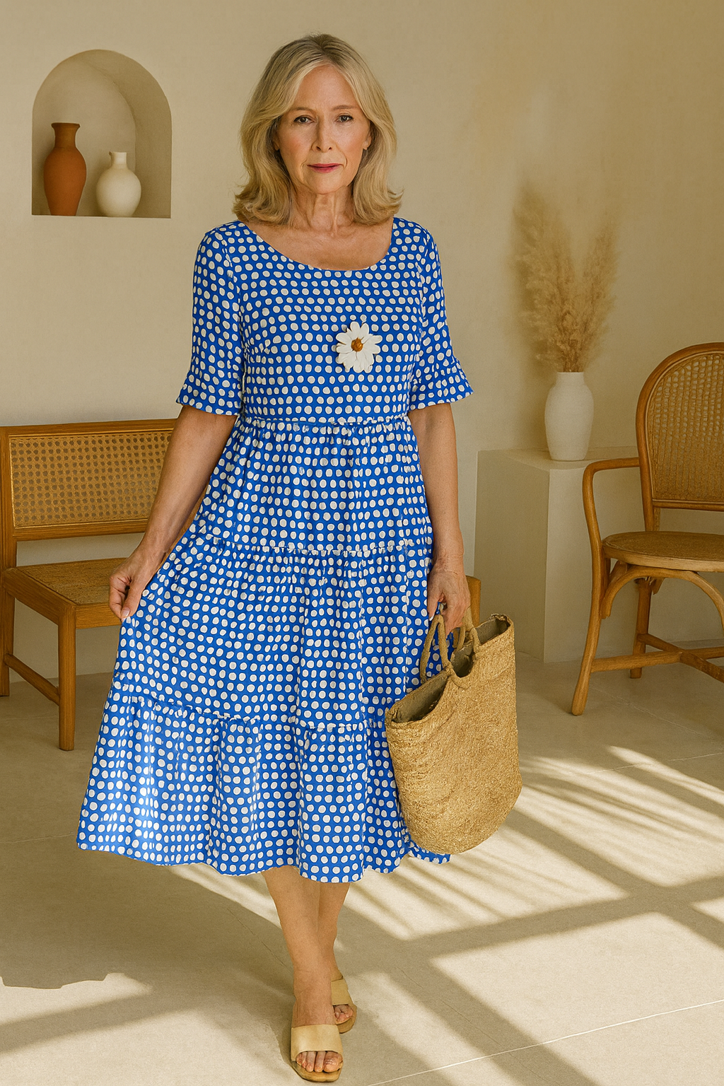 Myrelix - Robe Midi à Manches Courtes Femme  élégance naturelle