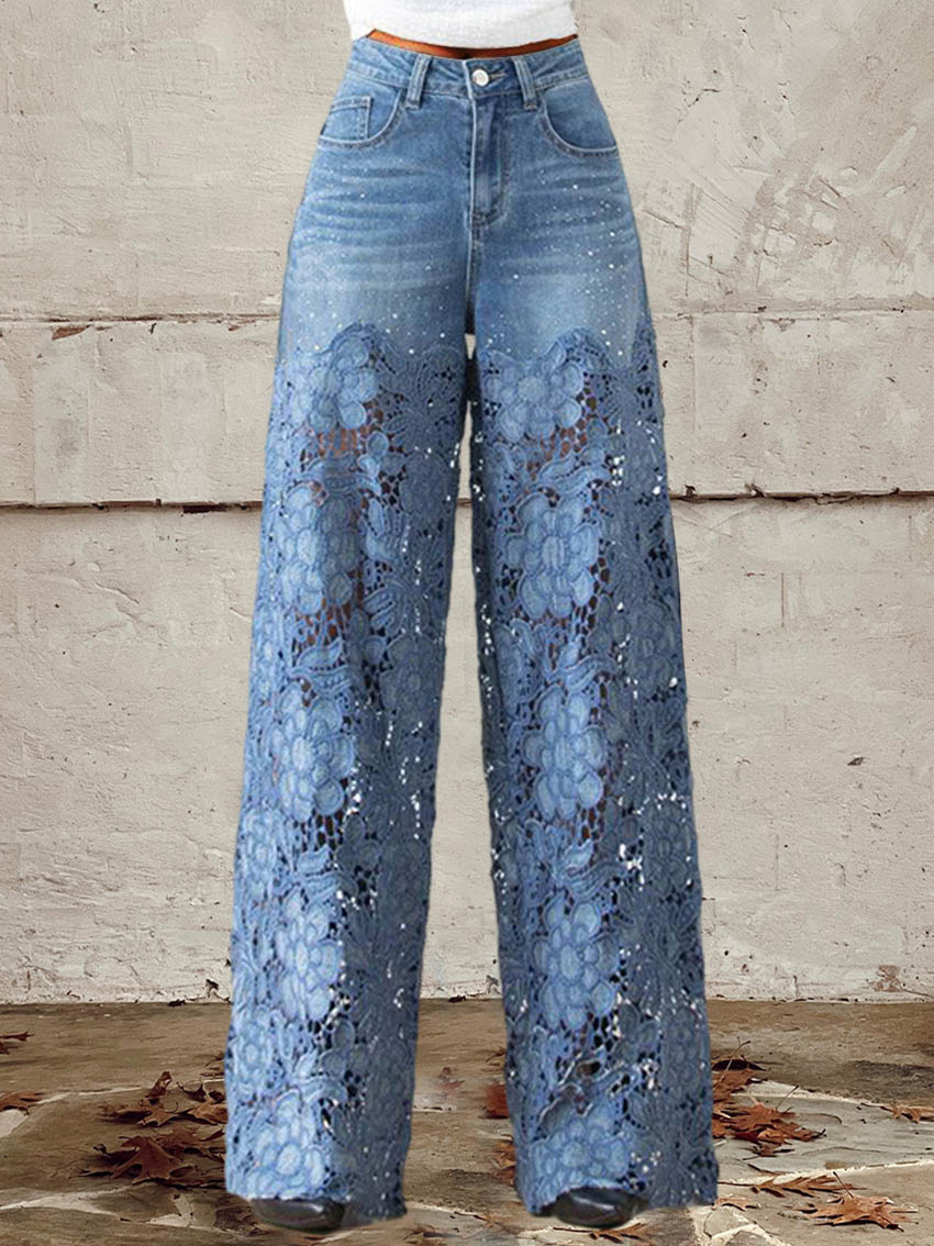 Lisandra - Jean taille moyenne en dentelle patchwork