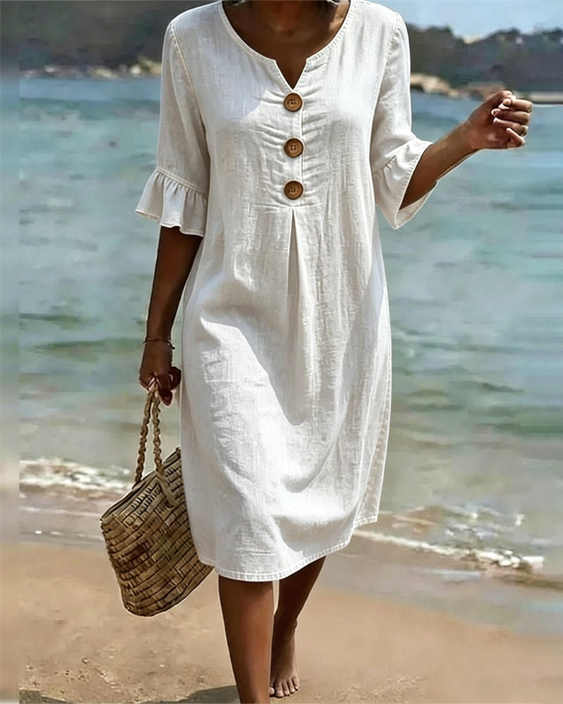 Fynorae - Robe femme jean manches volants coupe fluide été plage