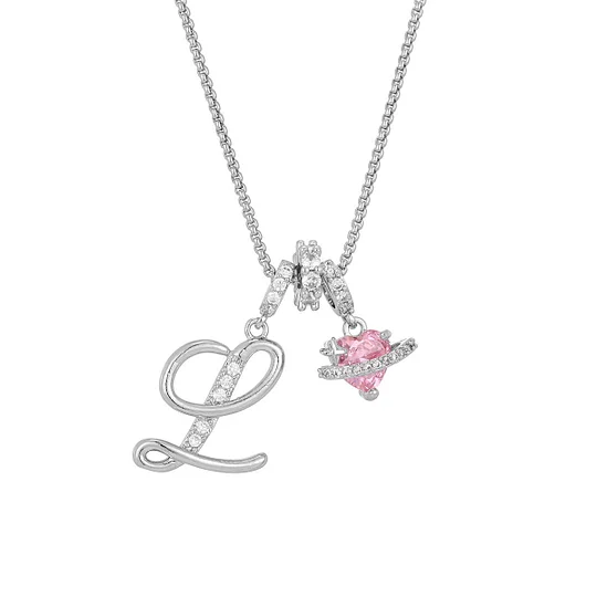 Carmelle - Collier Initiale Avec Cœur Rose Brillant