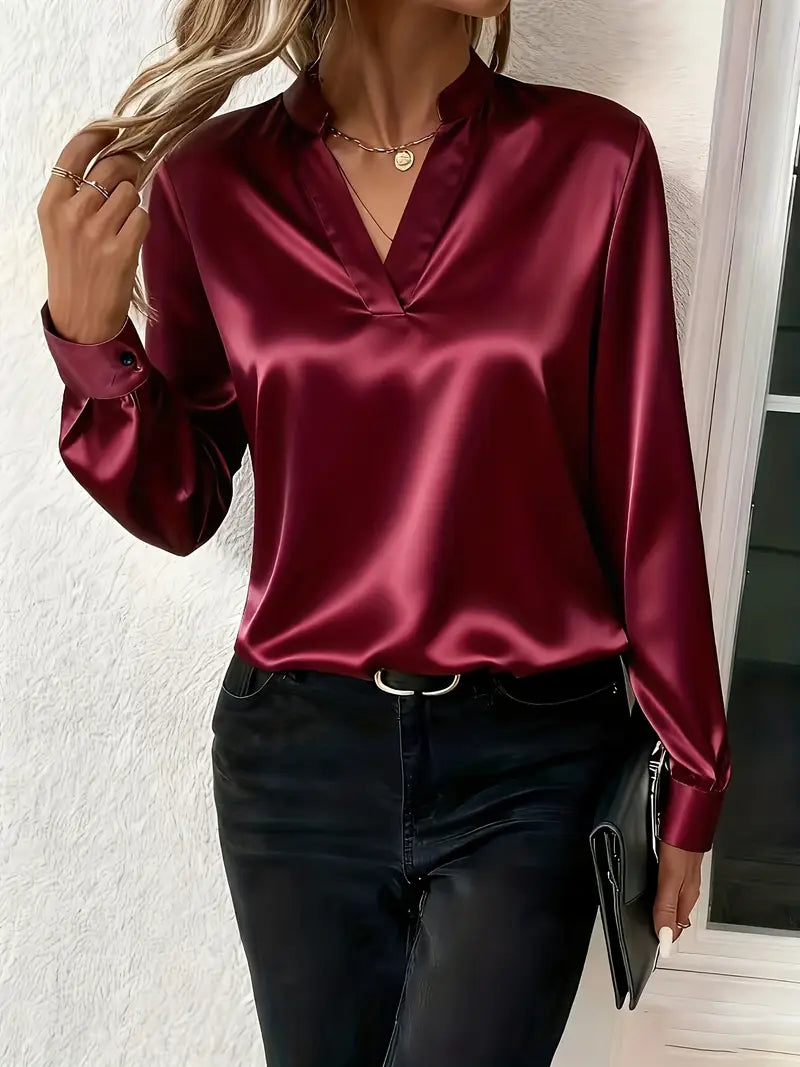 Mariselora - Blouse Satinée Élégante au Col Drapé Féminin