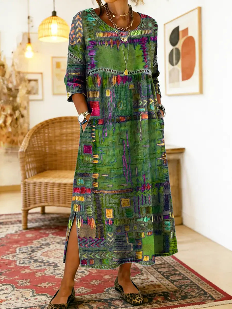 Lunethra - Robe Denim Patchwork Ethnique Femme
