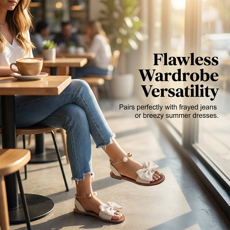 Jaxoria - Sandales femme plates avec nœud décoratif et perles