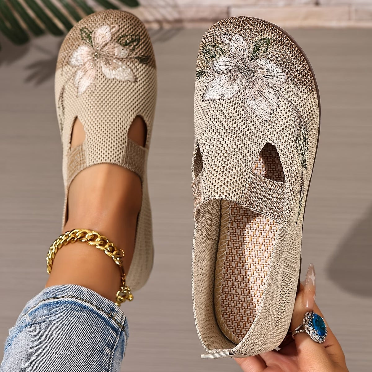 Arixa - Chaussures Respirantes Confortables à Broderie Fleurie