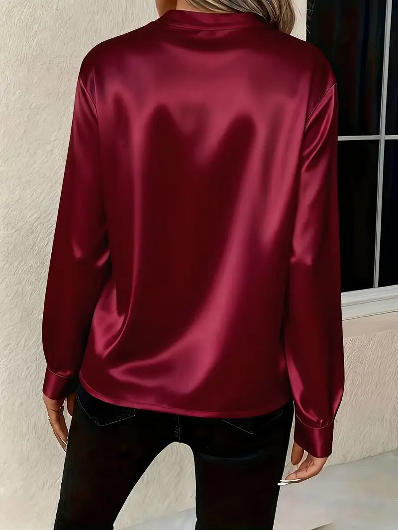 Mariselora - Blouse Satinée Élégante au Col Drapé Féminin