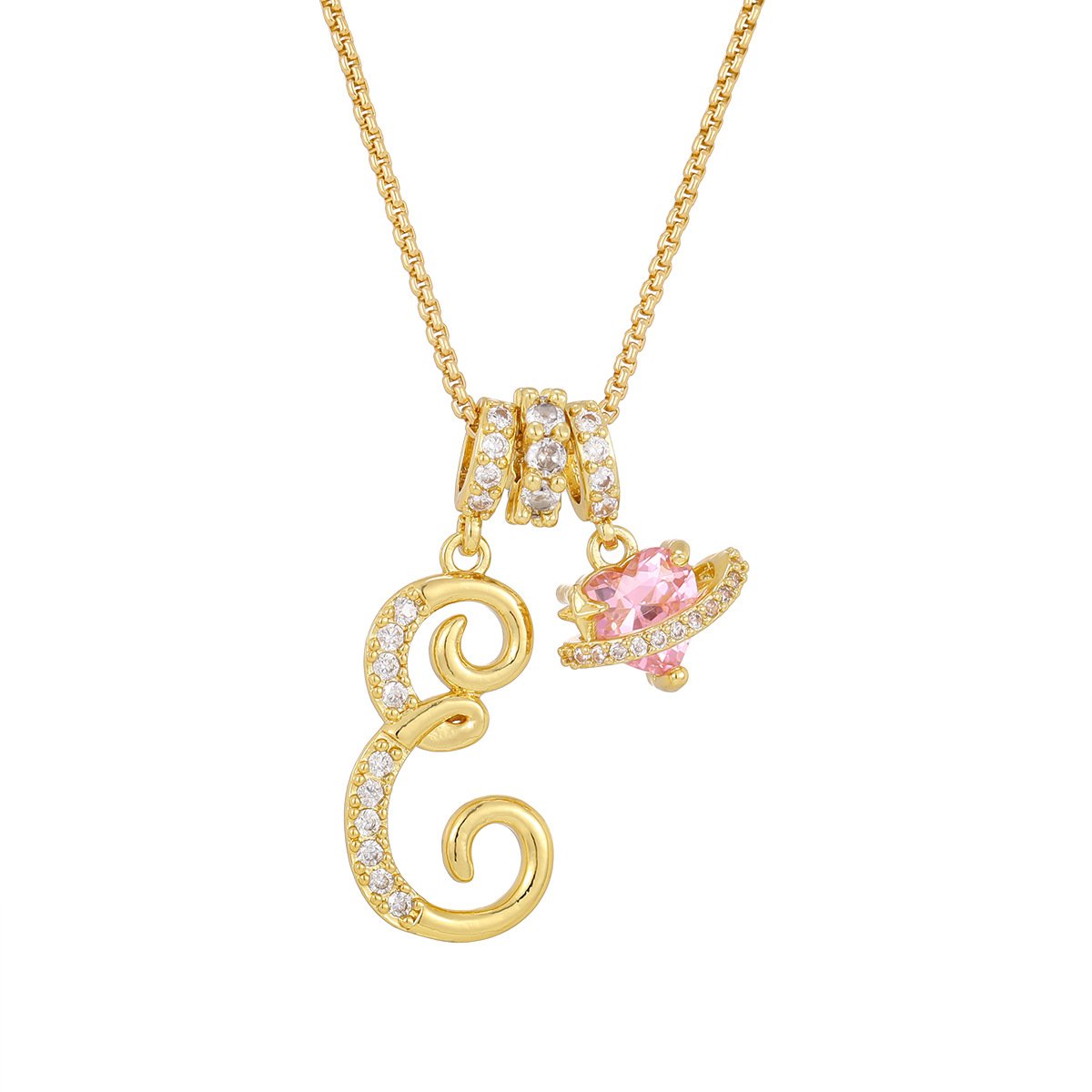Carmelle - Collier Initiale Avec Cœur Rose Brillant