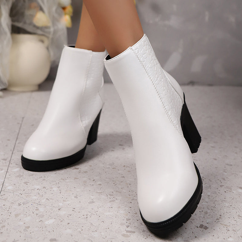 Belyssa - Bottines À Talon Épais En Cuir Véritable Élégant