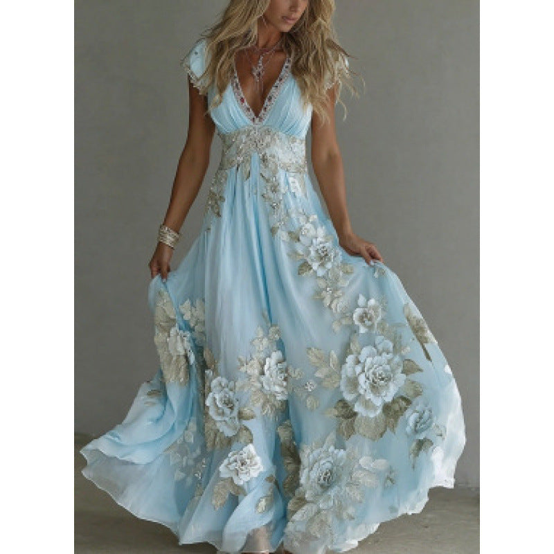 Noemiya - Robe longue femme en chiffon avec dentelle brodée