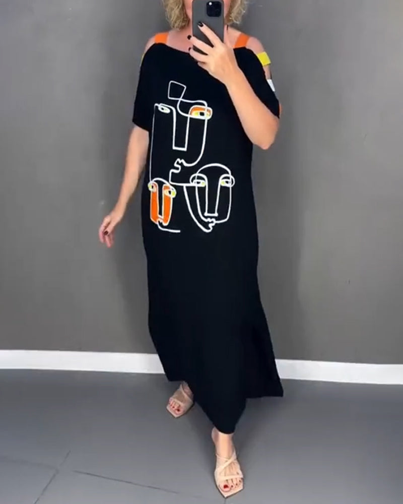 Primina - Robe épaules dénudées découpée imprimé fente