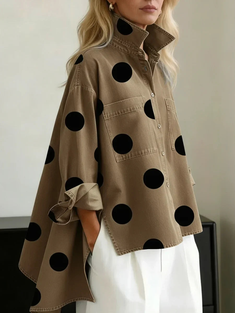 Aqira - Chemise Femme Pois Oversize Coupe Ample Col Structuré Moderne
