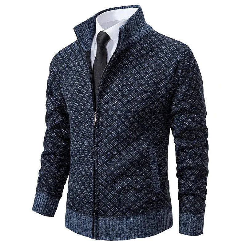 Fabian - Cardigan homme zippé col montant tricot jacquard coupe moderne