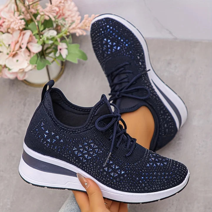 Esmeralda - Baskets femme compensées scintillantes avec maille respirante