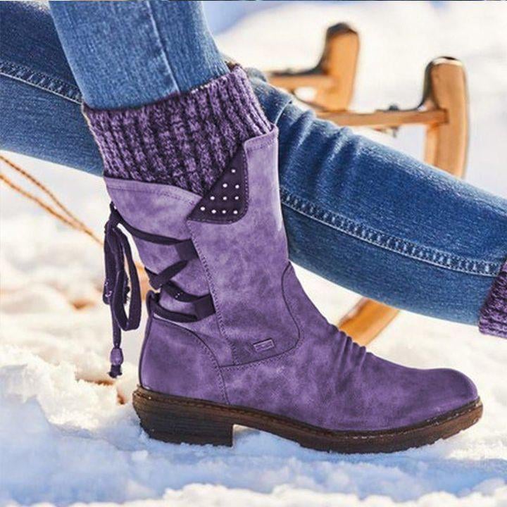 Ovelina - Bottines chaudes à lacets pour femmes pour l’hiver