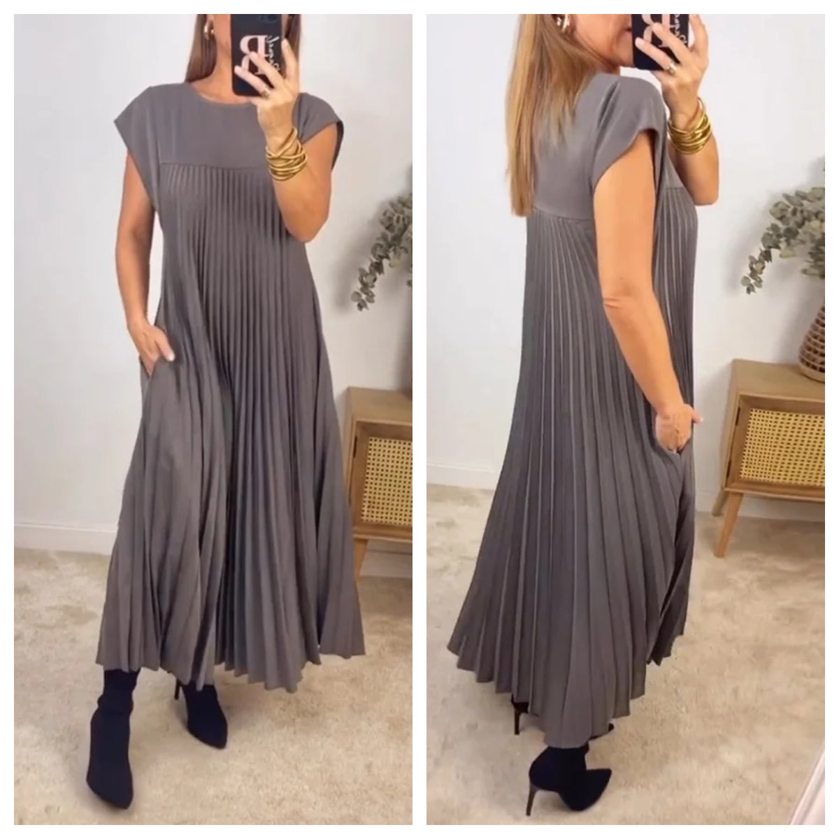 Mara - Robe Plissée Femme avec Détails de Couleur