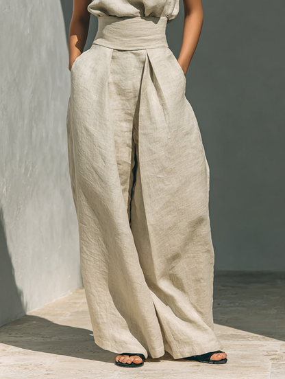 Fynelle - Ensemble Élégant Sans Manches & Pantalon Large Femme
