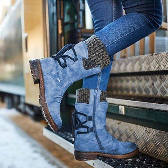 Ovelina - Bottines chaudes à lacets pour femmes pour l’hiver