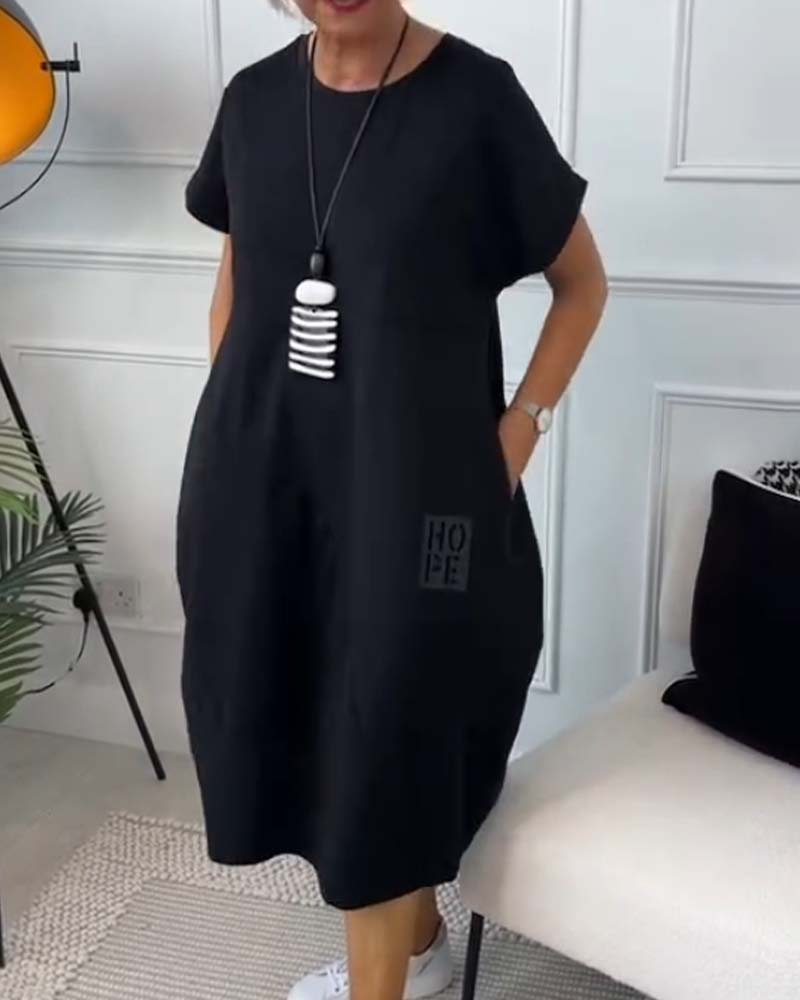 Marie - Robe Décontractée à Manches Courtes avec Imprimé Lettre pour Femme