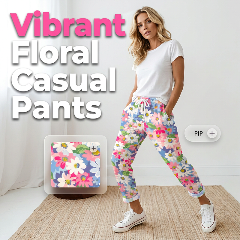 Marovelle - Pantalon femme fleuri avec taille ajustable et poches
