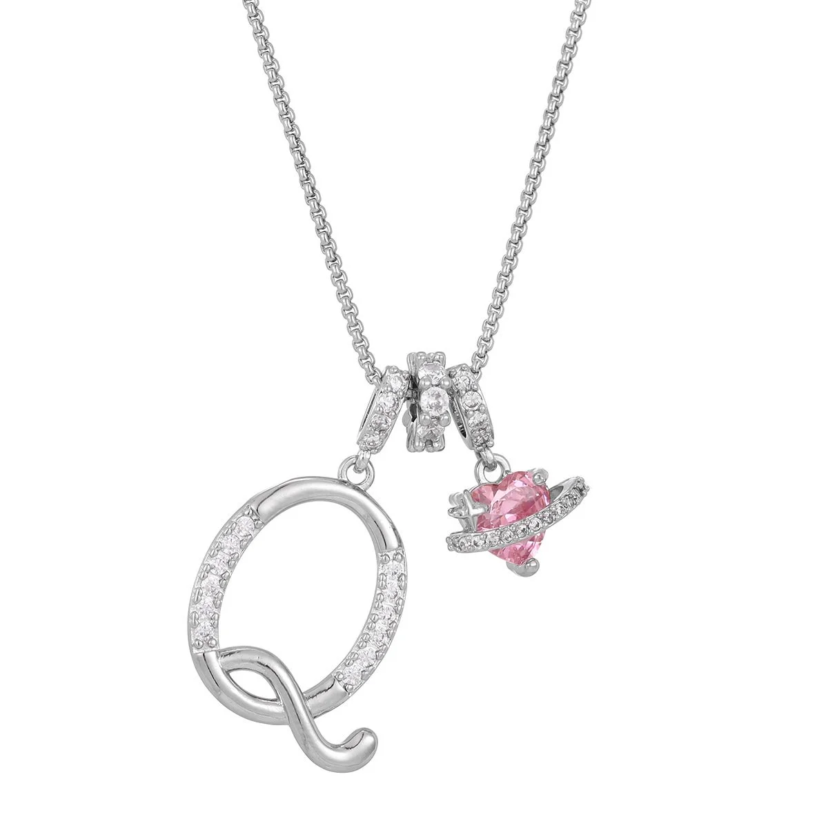 Carmelle - Collier Initiale Avec Cœur Rose Brillant