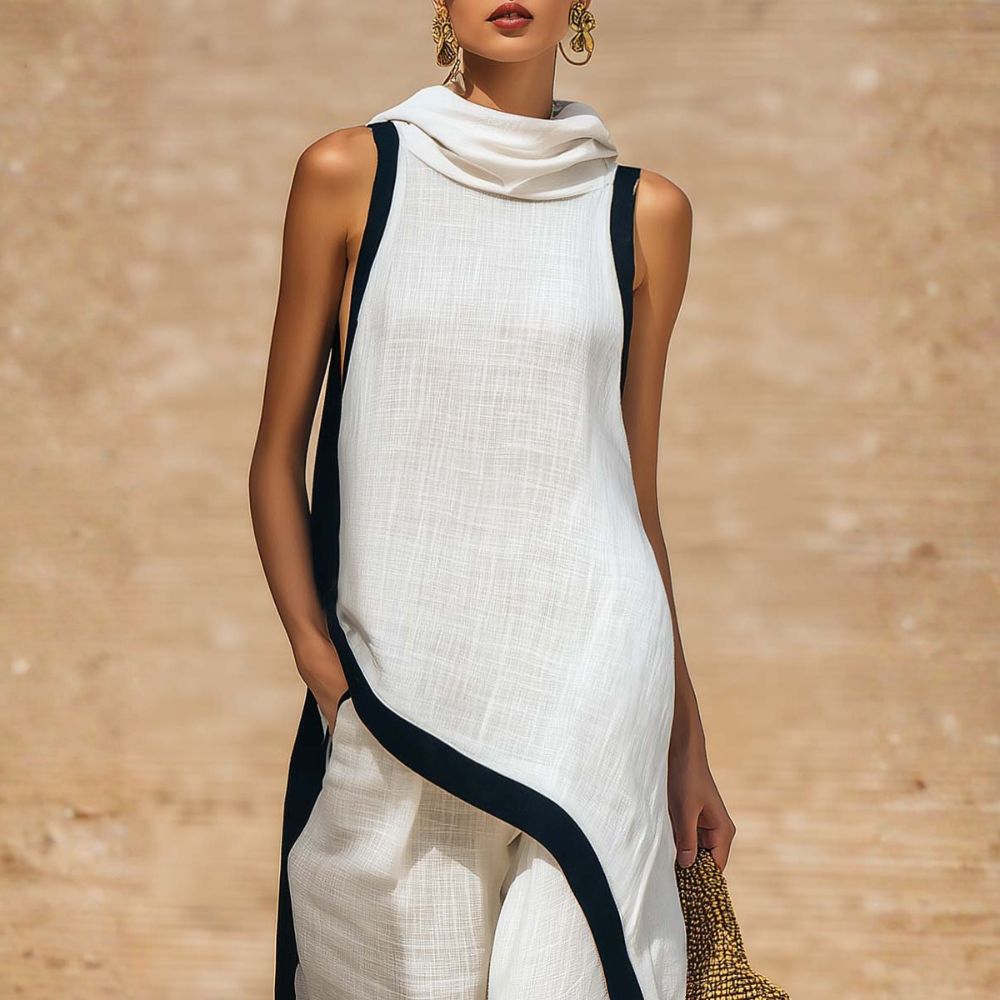 Brinelia - Ensemble femme en lin et coton avec tunique asymétrique