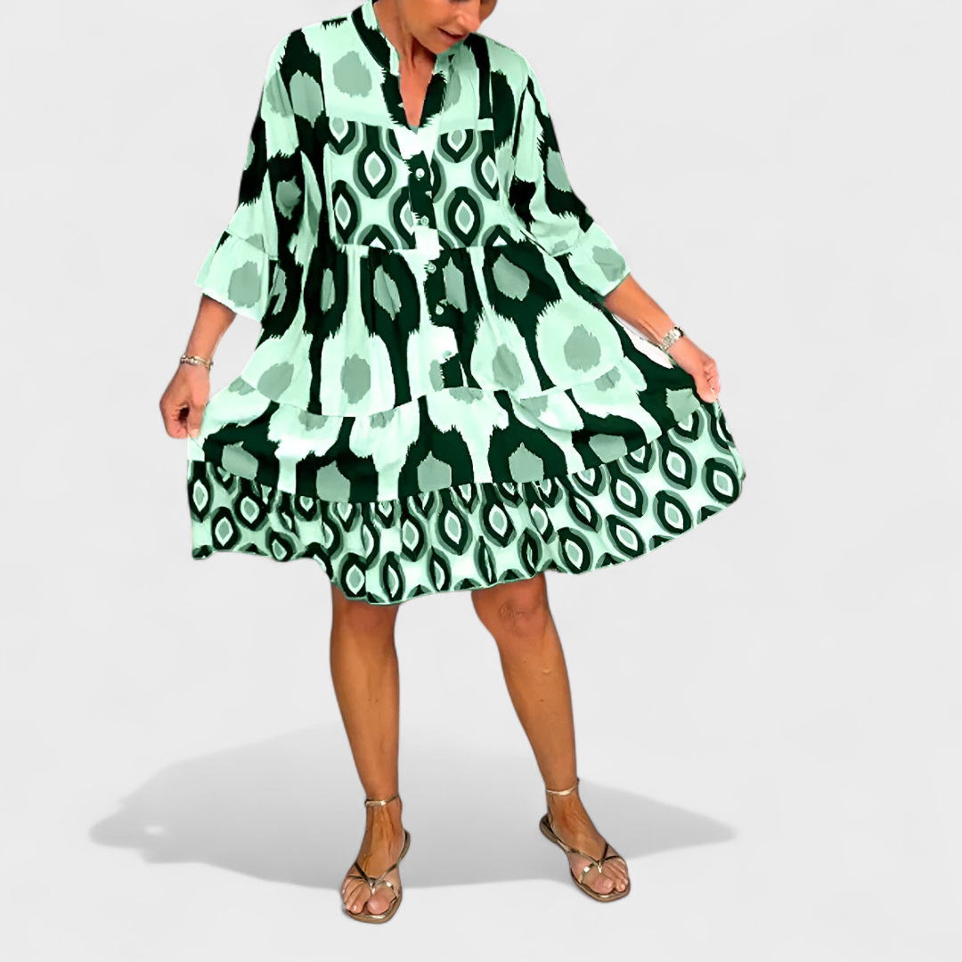 Jorvane -  Robe femme ample imprimé géométrique col V manches