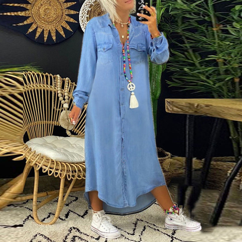 Terenza - Robe maxi à manches longues en denim