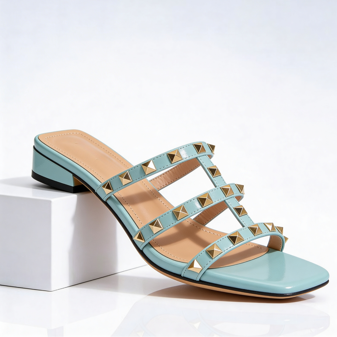 Frovelle - Sandales femme cloutées cuir semelle confort talon bas style chic