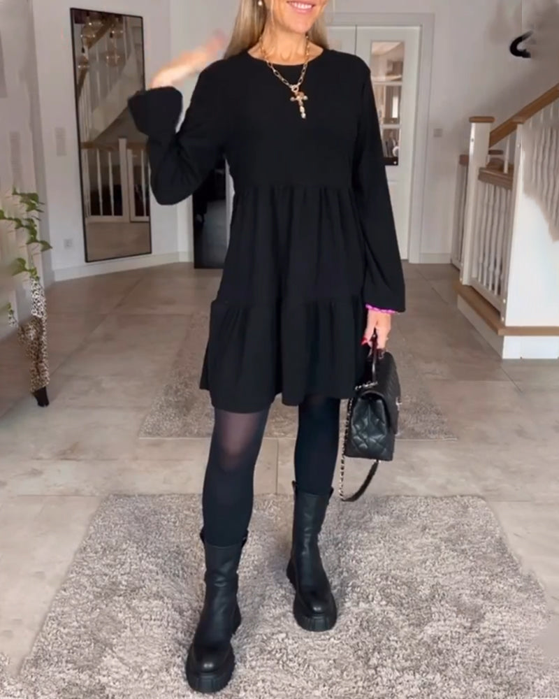 Aida - Simple Retro Long Sleeve Dress