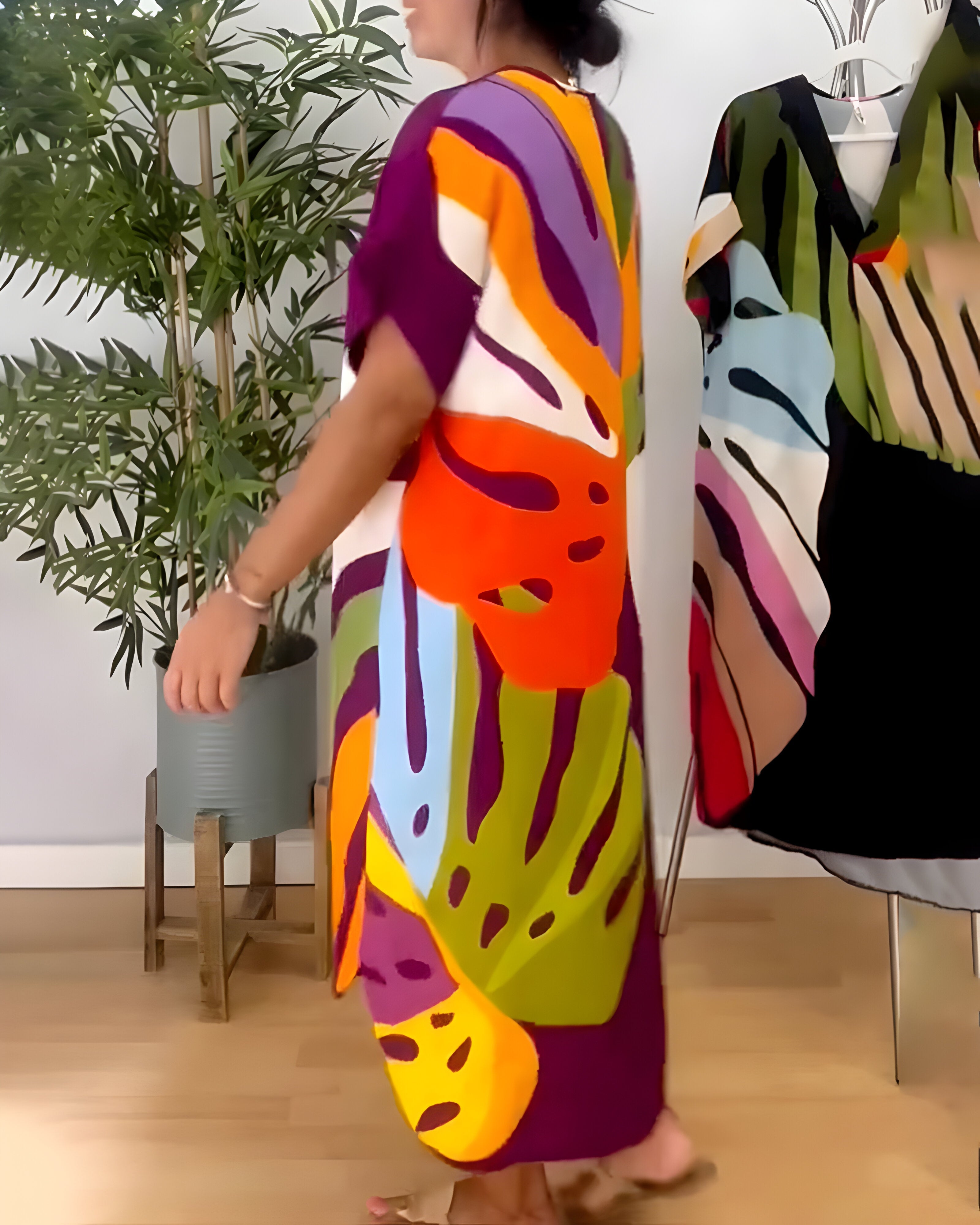 Nerissa - Robe décontractée à imprimé feuillage coloré pour un style frais et naturel